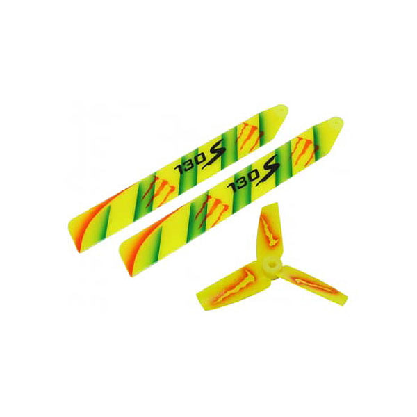 라콘헬리 LIONHELI Airbrush Plastic Main and Tail Blade-Monster (Yellow) - Blade 130 S