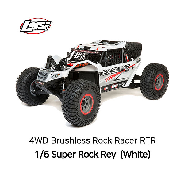로시 RC카 1/6 Super Rock Rey 4WD Brushless Rock Racer RTR AVC 자이로,화이트,조종기 포함